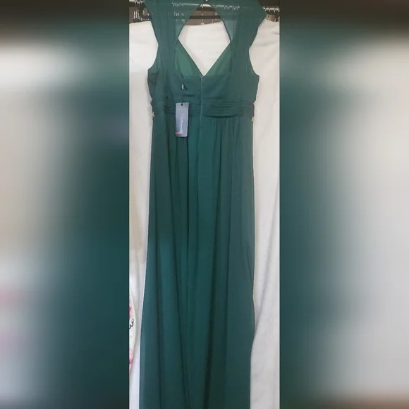 Ever-Pretty Women's Chiffon V Neck Cap Sleeve Backless Gown in Deep Green - Picture 8 of 8